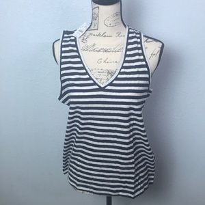 J Crew Factory Navy and White Striped Woman’s V neck Tank Top Size M. NWT
